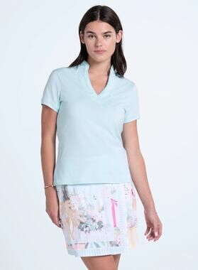 Lucky In Love Pleated Placket Short Sleeve Top - Wave NWT SIZE M L